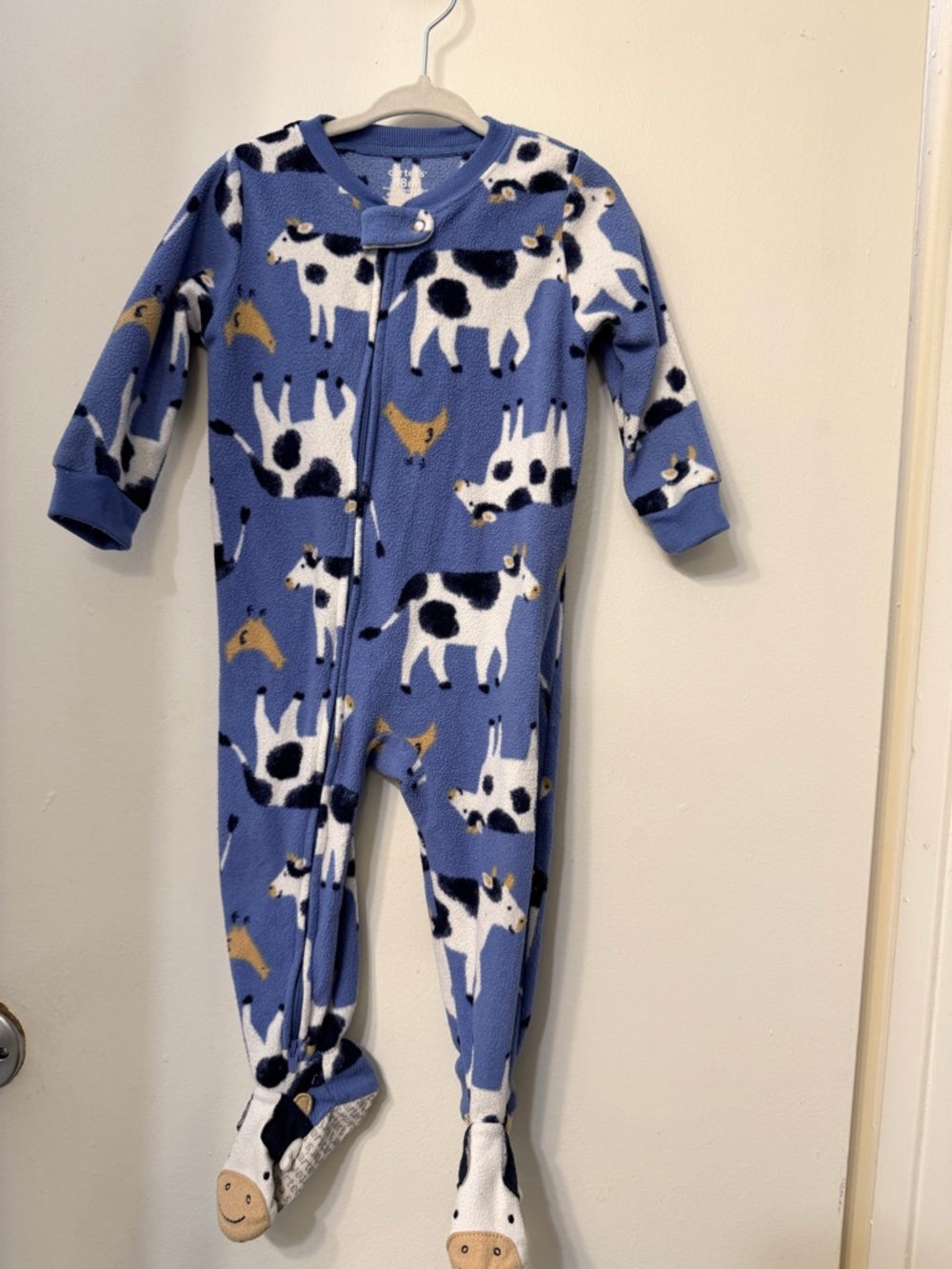 Carter's Blue Cow & Bird Fleece Footed One-Piece
